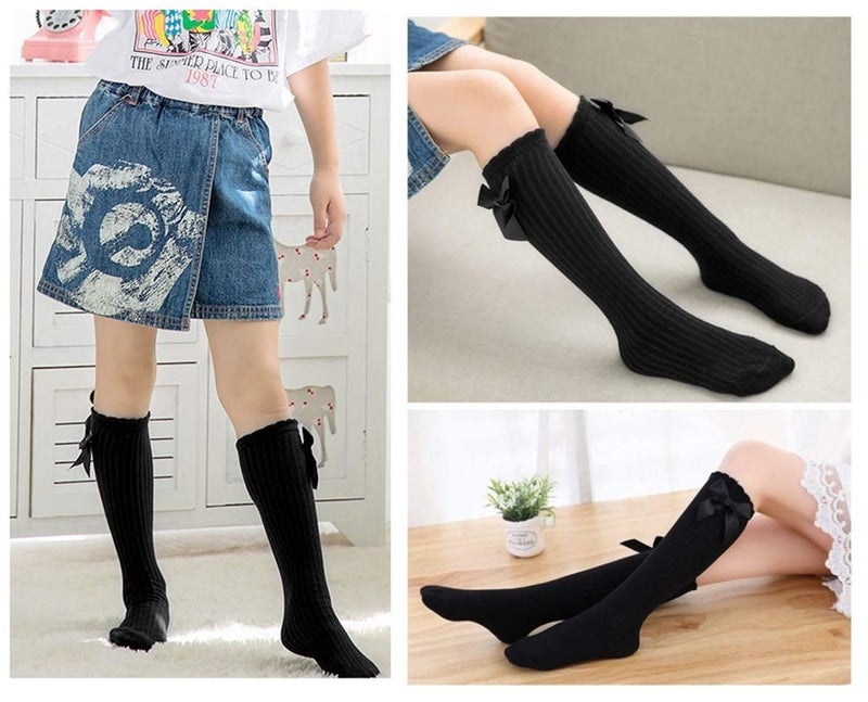 Toptim Little Girl's Knee High Socks Over Calf Kids Overknee Stockings Bow Style 3-12T(Bow2-5Piars) - Image 2